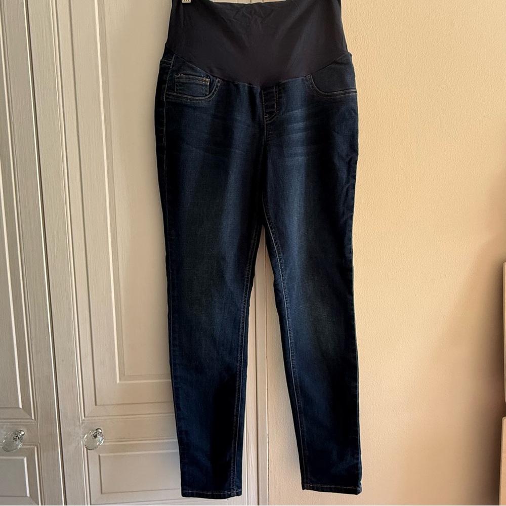 Indigo Blue Women's Dark Wash Maternity Jeans Large Full Belly Coverage